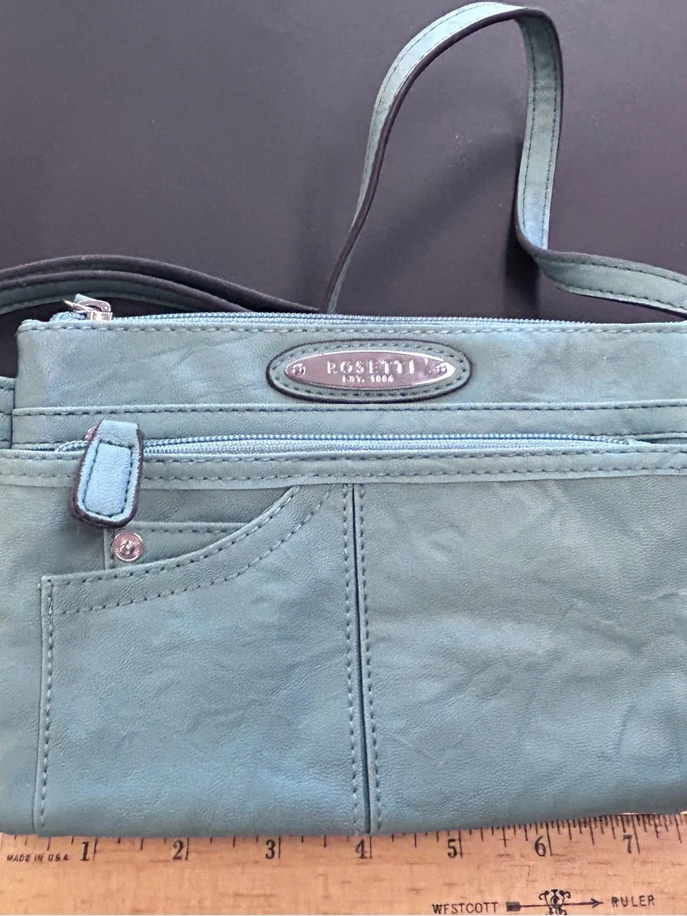 Rosetti Faux Leather Crossbody Jean Pocket Design Teal Light Bag VTG
